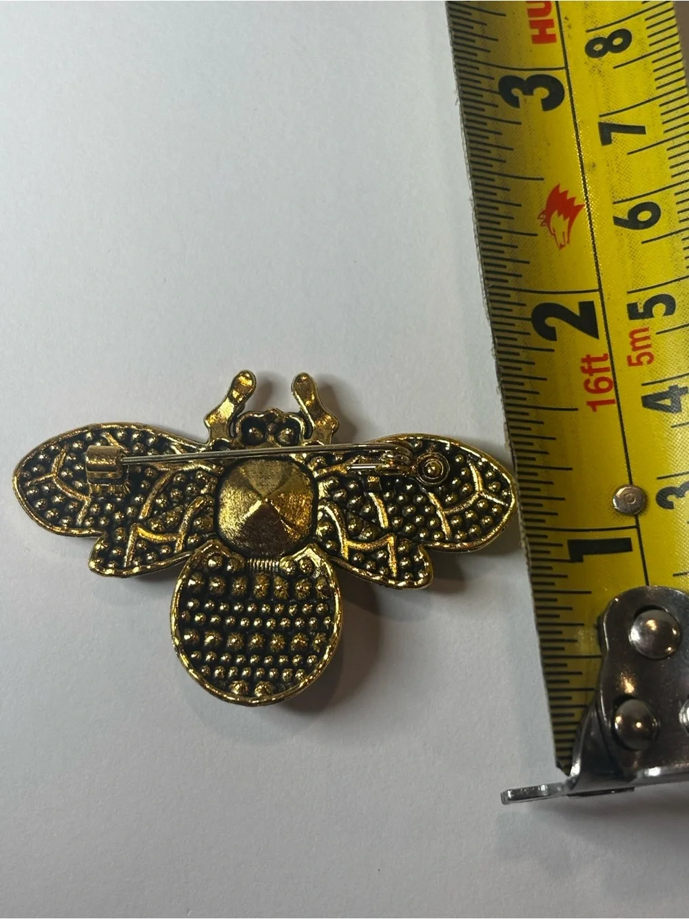Rhinestone Bee Brooch Pin Gold Tone Amber Crystal Insect Honey‎ Bee Statement